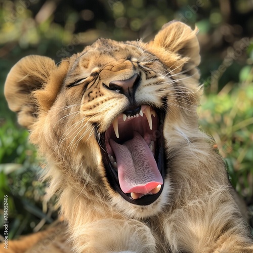 AI generated illustration of an animal with an open mouth in a yawn pose