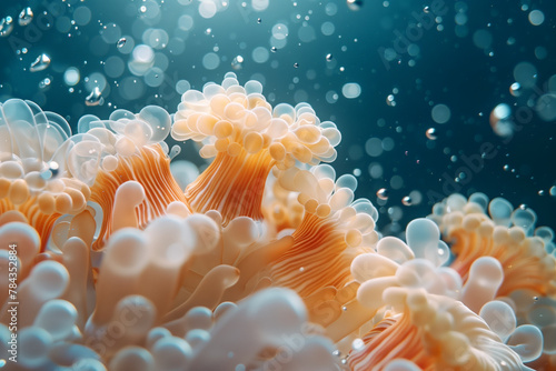 Orange and white sea anemone underwater macro natural wallpaper background photo