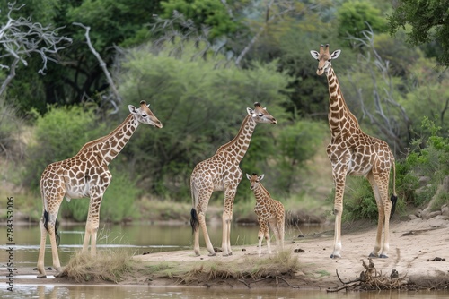 a family of giraffes in one frame