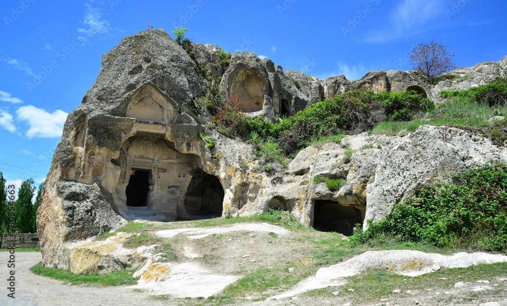 Beautiful view of a wonderful and majestic ancient cave city in summer on daytime