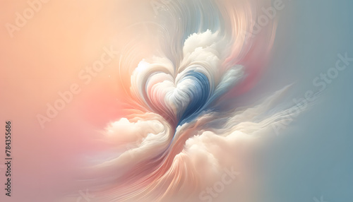 Concept of fulfilled love. The image should feature a radiant, glowing heart in the center, enveloped in soft, warm colors like pink, red, and gold, suggesting warmth and happiness. photo