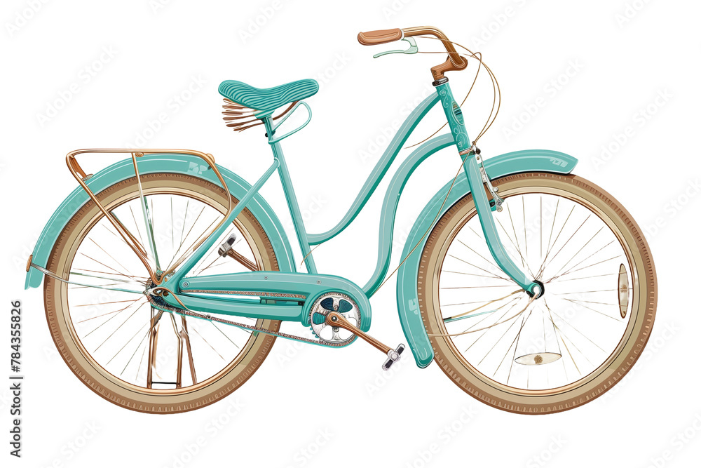 Vintage Turquoise Bicycle - Isolated on White Transparent Background, PNG
