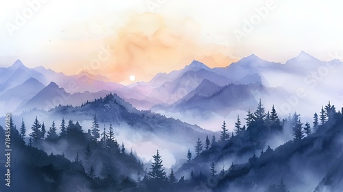 Watercolor painting of mountains with a distant mountain range in the background  AI-generated.