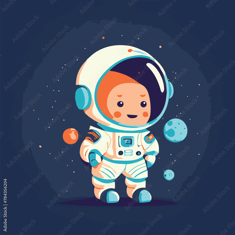 Young astronaut with planets floating background Young astronaut with planets floating background