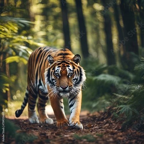 a tiger walking down a path in the jungles in