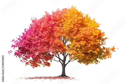 Anime style tree with colorful leaves Slender stem. Isolated on transparent background.