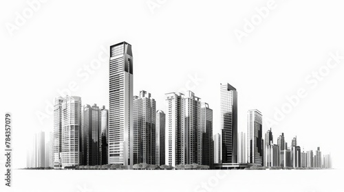 Modern high-rise buildings Isolated on white background  with clipping path. Black  amp  White style.