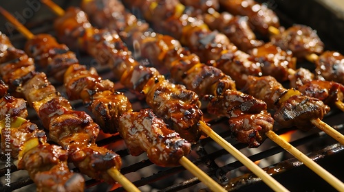Close up of satay on barbecue