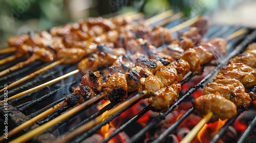 Close up of satay on barbecue