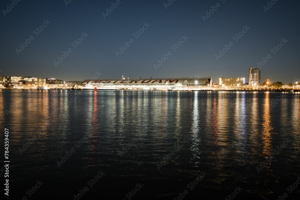 Scenic view of the beautiful city of Amsterdam seen during nighttime