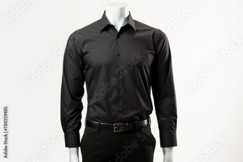 AI generated illustration of a black business shirt with belt on a mannequin photo