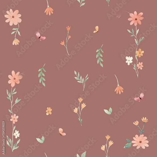 watercolor flowers seamless pattern illustration for kids
