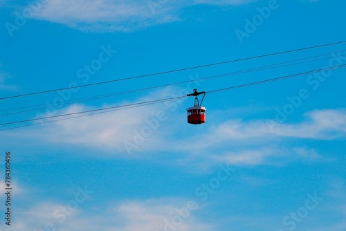 Beautiful shot of a ropeway over the cityscape of Barcelona, Spain