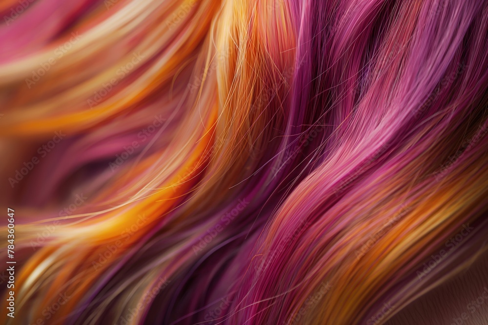 Waves of magenta and orange merge in this vibrant hair close-up, perfect for showcasing bold hair color trends and styles. Waves of magenta and orange merge in this vibrant hair close-up, perfect for showcasing bold hair color trends and styles.