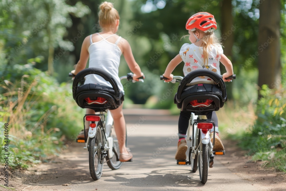 Fototapeta premium Joyful Expedition: Young Explorers on Bicycles
