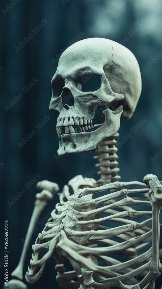Skull and bones, a skeleton on a dark background. Skull and bones, a skeleton on a dark background.