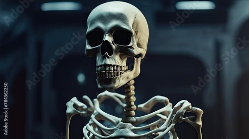 Skull and bones, a skeleton on a dark background.