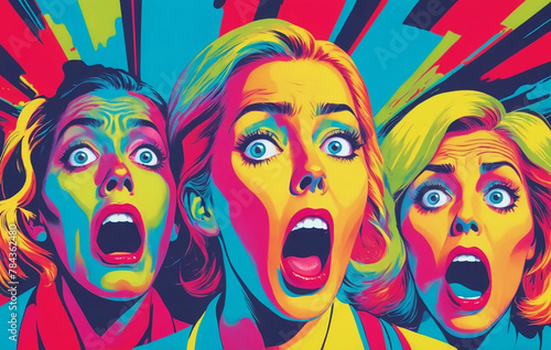 Pop art style of a group of scared people