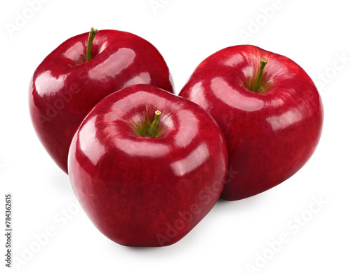 three red apples isolated on white background. clipping path