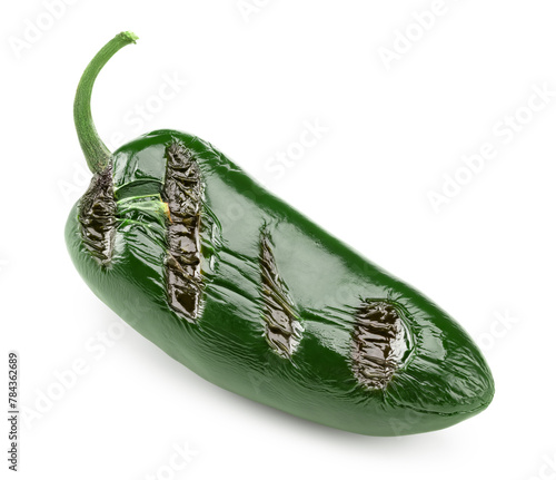 grilled jalapeno chili peppers isolated on white background. Capsicum annuum fruits. clipping path