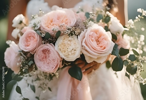 AI generated illustration of boho blush pink floral wedding bouquet