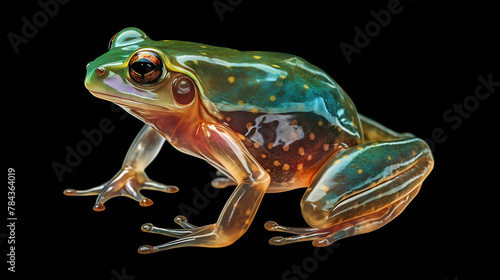 AI generated illustration of a frog staring at camera with crossed legs