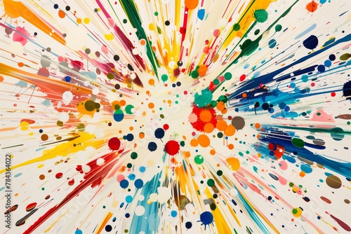 An explosion of different colors from a single point on a white background