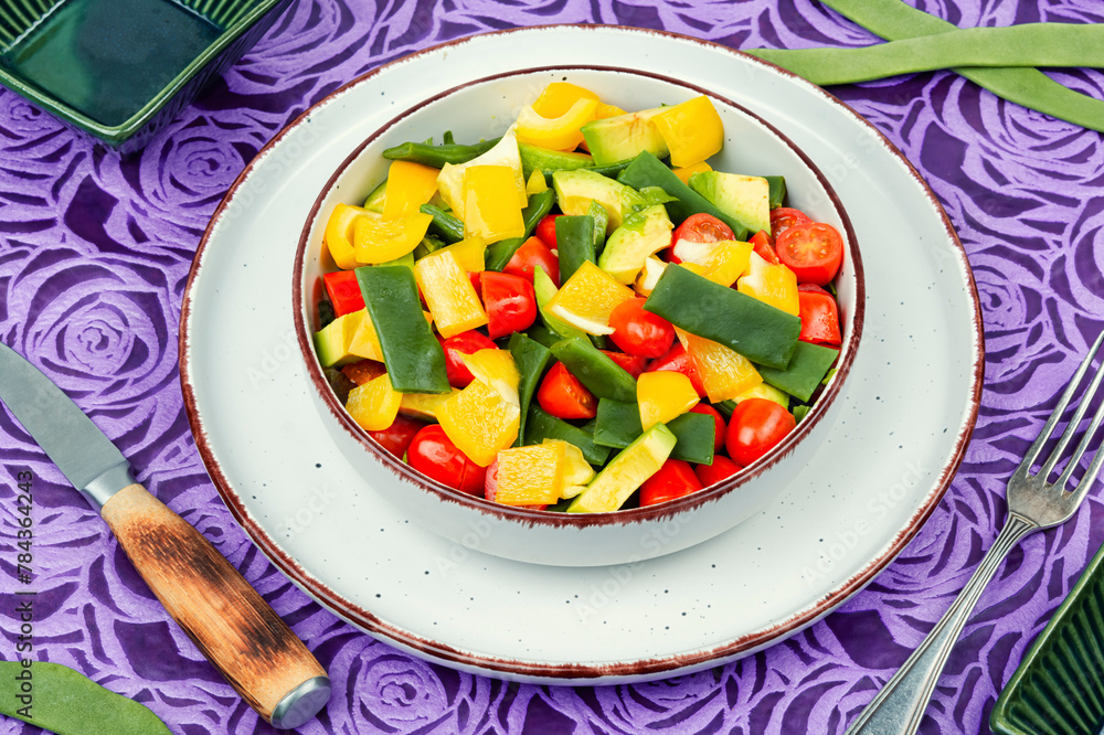 Fresh vegetable salad with runner beans Fresh vegetable salad with runner beans