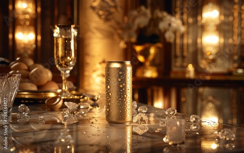 An elegant gold 500ml drink can with a sophisticated label  exuding luxury and refinement