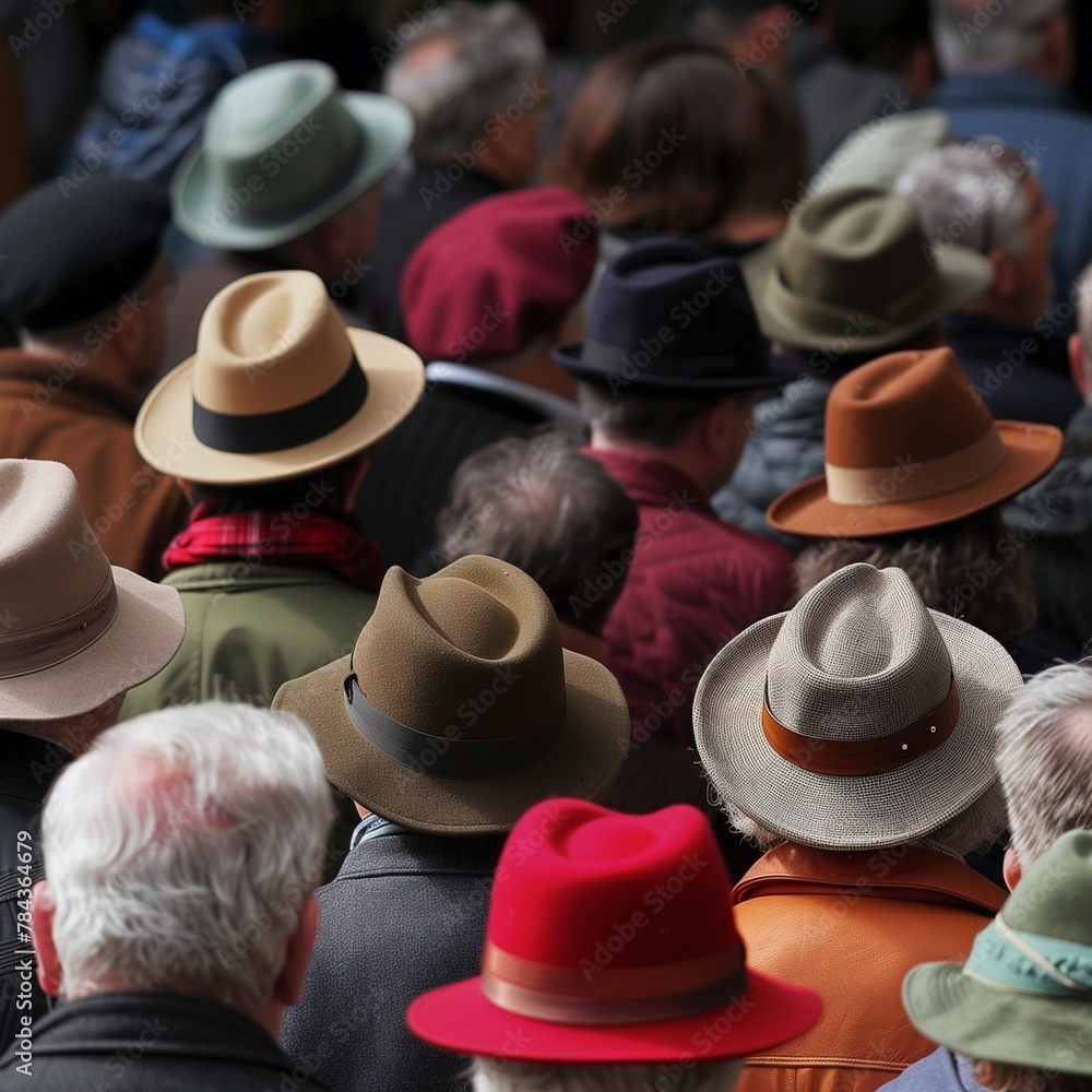 AI-generated illustration of A crowd of people wearing hats for National Wear A Hat Day
