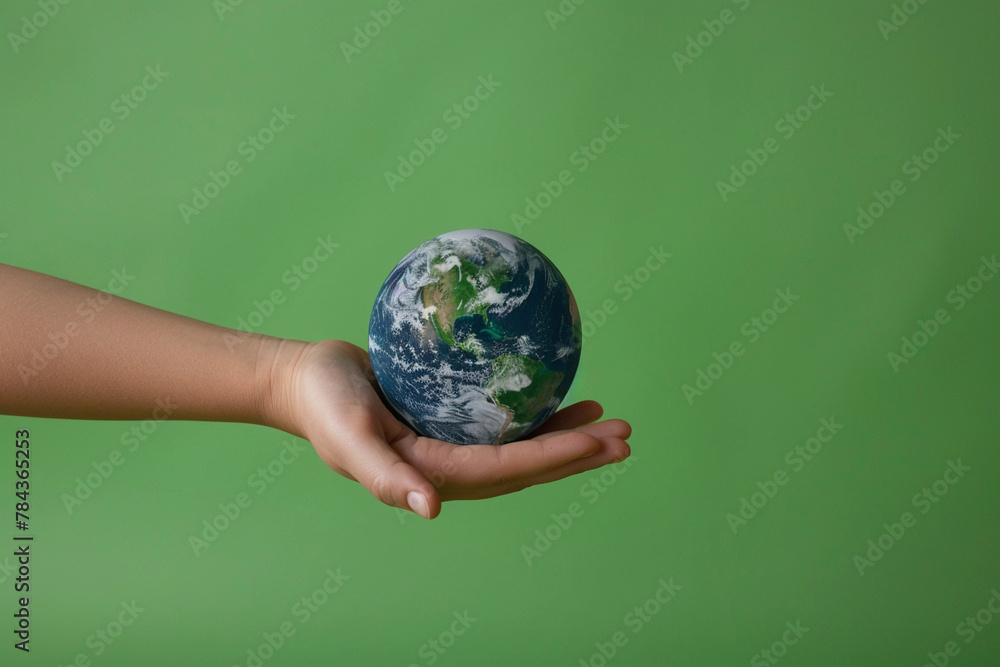 A conceptual image depicting a human hand holding a small globe against a plain green background, symbolizing care and responsibility for our planet. A conceptual image depicting a human hand holding a small globe against a plain green background, symbolizing care and responsibility for our planet.