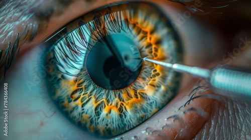 An operation process on an eye's pupil is captured in a macro photography, narrating a story of vision restoration through clinical intervention.