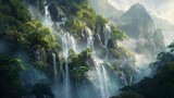  cascading waterfall amidst a dense forest