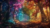 The magical lighting and colorful trees 