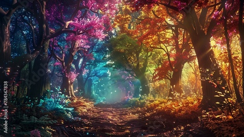 The magical lighting and colorful trees 