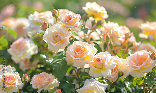  white and yellow roses blooming in full bloom, Generative AI