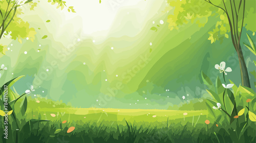 A fresh spring sunny garden background of green gra