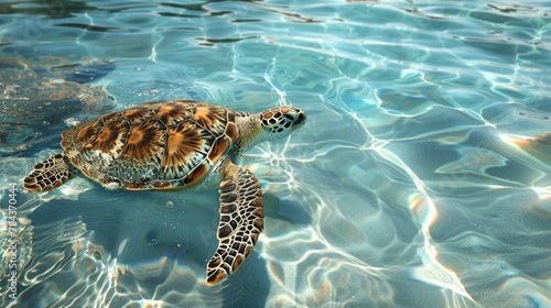 turtle swimming in crystall clear sea water