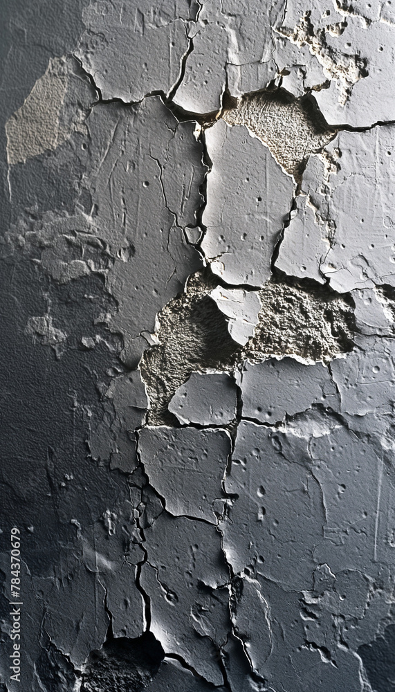 Close-Up of Weathered Wall with Peeling Grey Paint