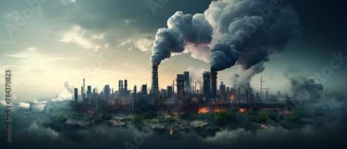 3D render of a paper-cut style world suffering from chemical pollutants, minimalist, blurred toxic clouds background,