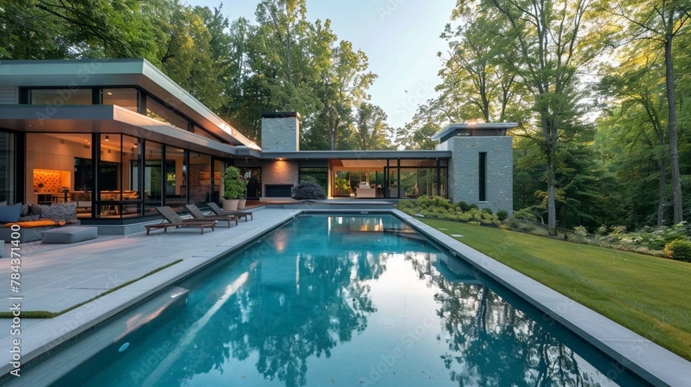 swimming pool next to the modern house