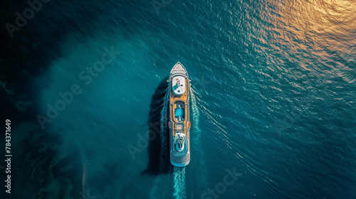aerial view of a cruise ship in the ocean, luxury tourism concept  © Ali