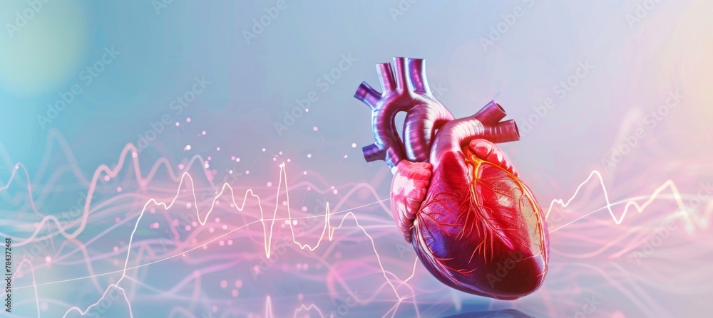 Anatomy of human heart on ecg medical background. 3d render Stock ...