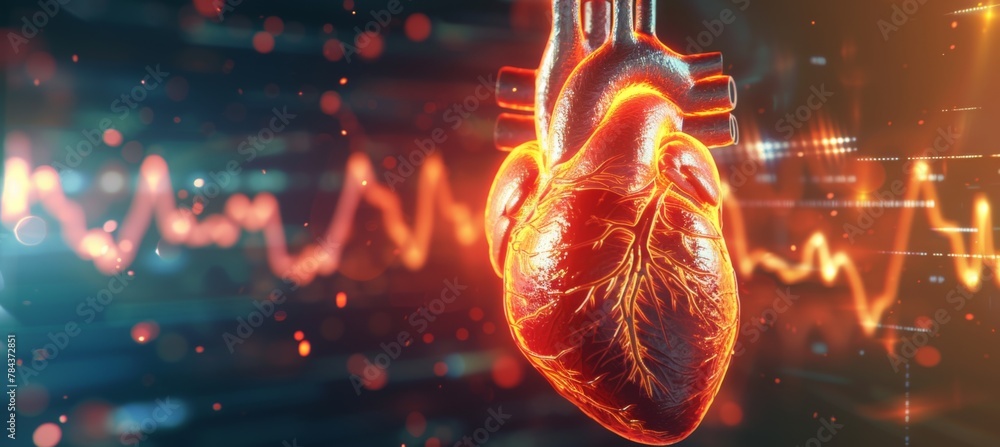 Anatomy of human heart on ecg medical background. 3d render Stock ...