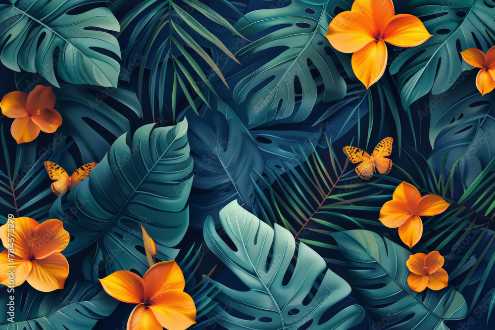 Abstract art tropical leaves background vector.