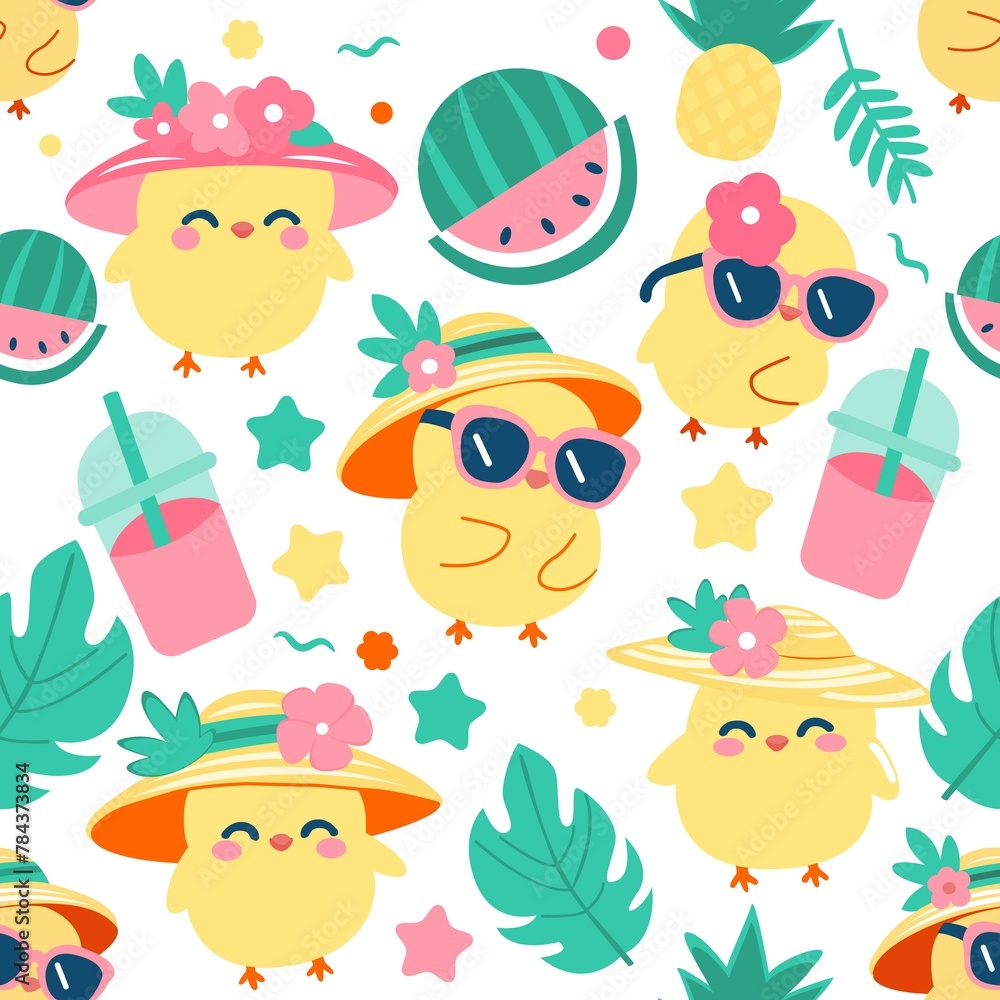 seamless pattern with Cute Hawaii Chicks style for summer season