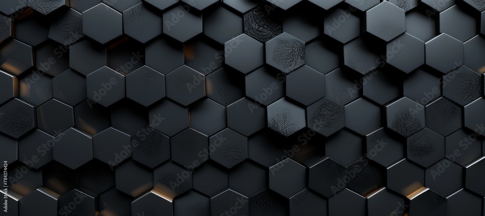 Black hexagon honeycomb shapes matte surface moving up down randomly. Abstract modern design background concept. 3D illustration rendering graphic design Black hexagon honeycomb shapes matte surface moving up down randomly. Abstract modern design background concept. 3D illustration rendering graphic design