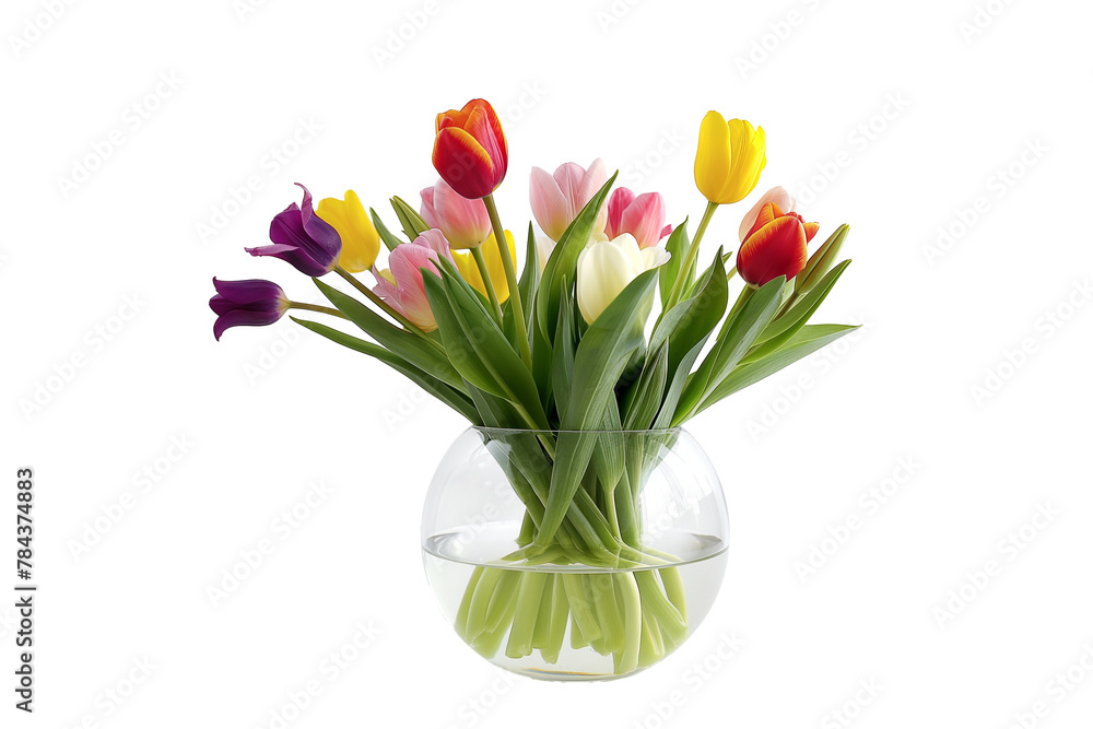 Tulip flowers in a vase isolated on a transparent background