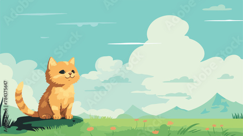 Fototapeta Naklejka Na Ścianę i Meble -  Animal cat green outdoor sky 2d flat cartoon vactor