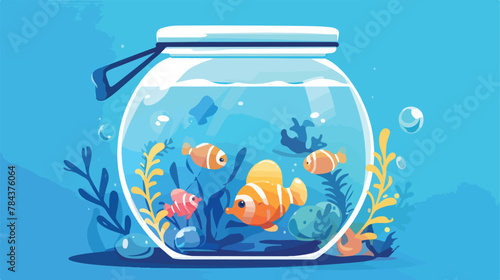 Aquarium In Jar Clipart 2d flat cartoon vactor illustration